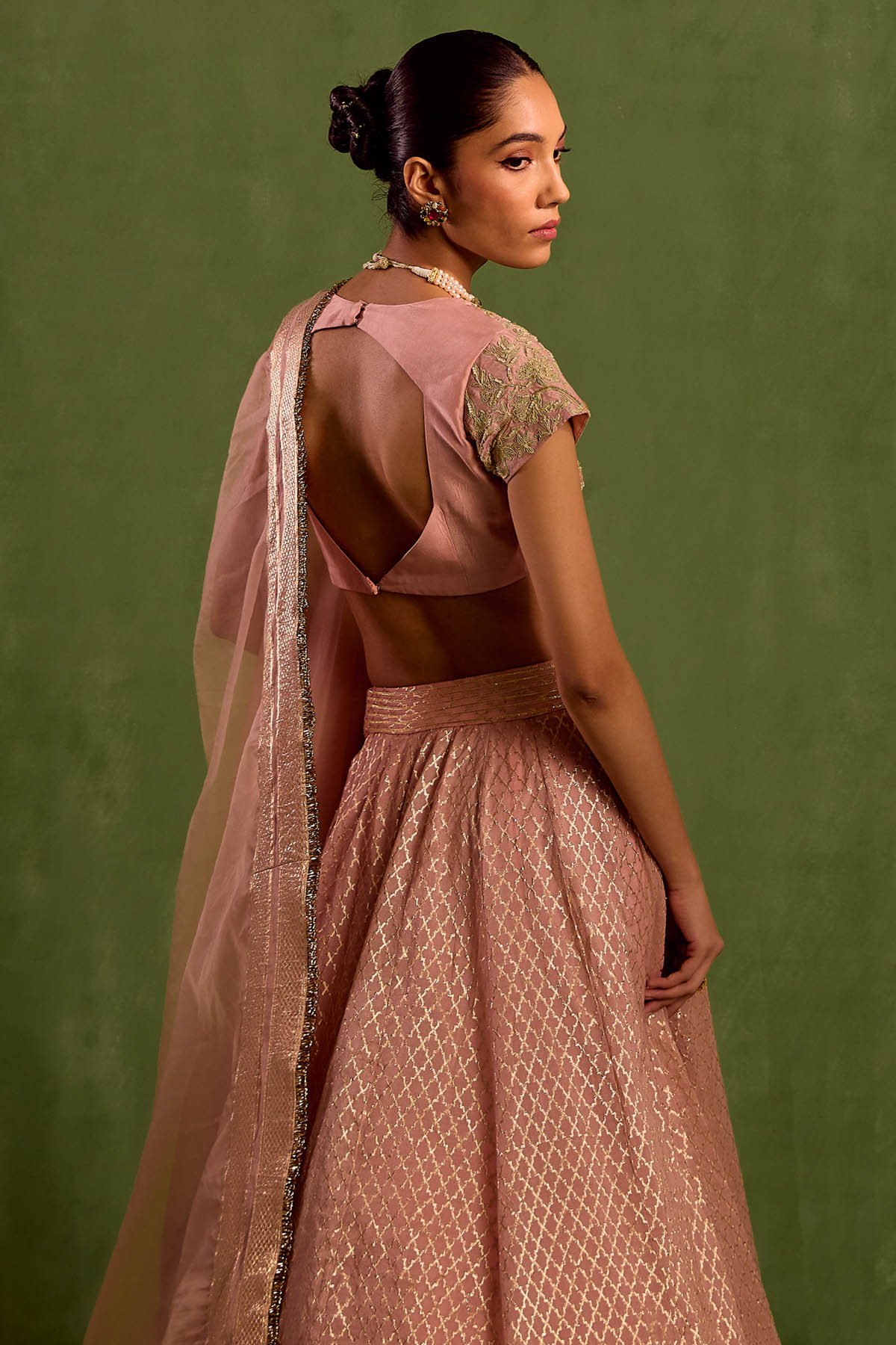 Peach Dori Work Lehenga Set