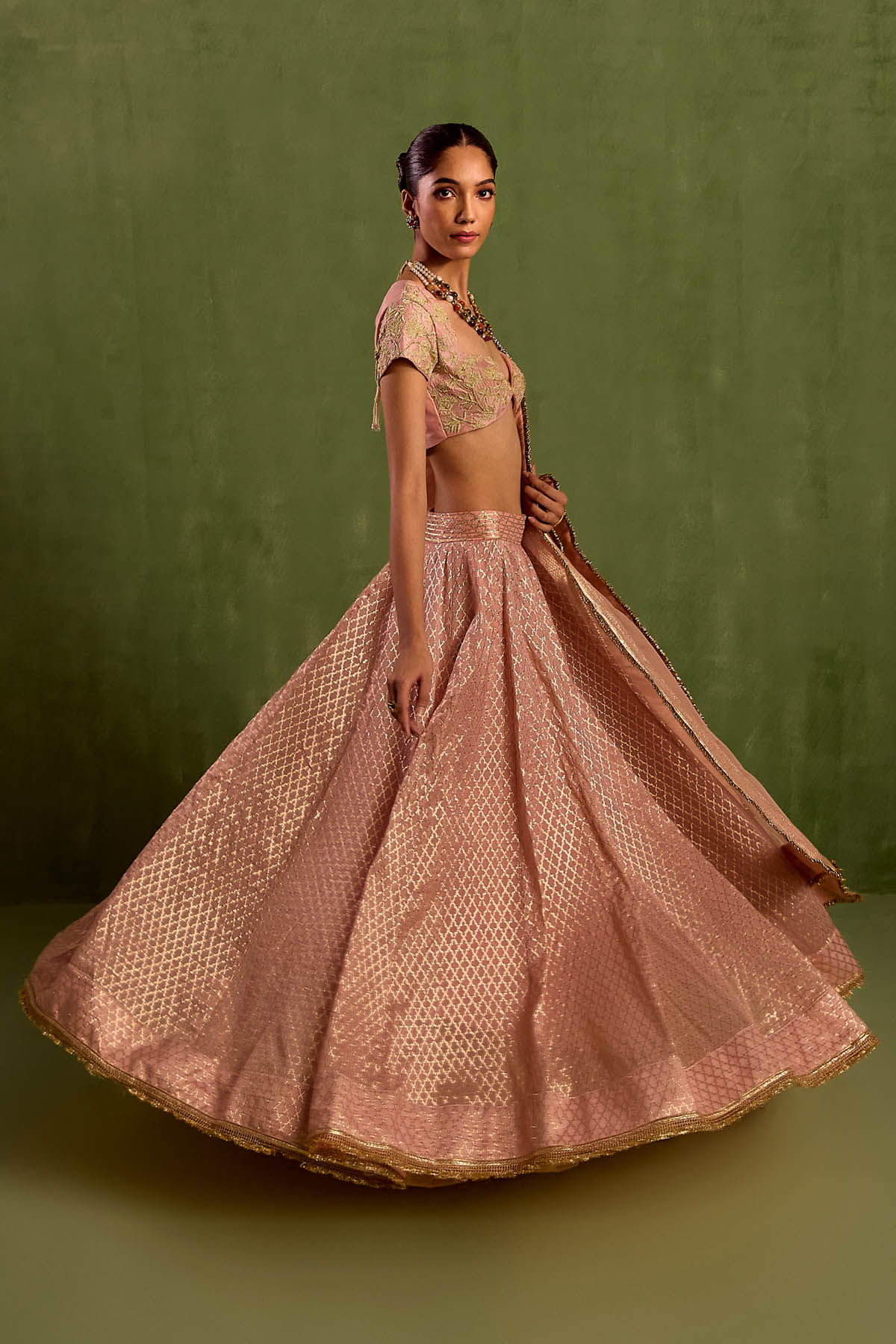 Peach Dori Work Lehenga Set