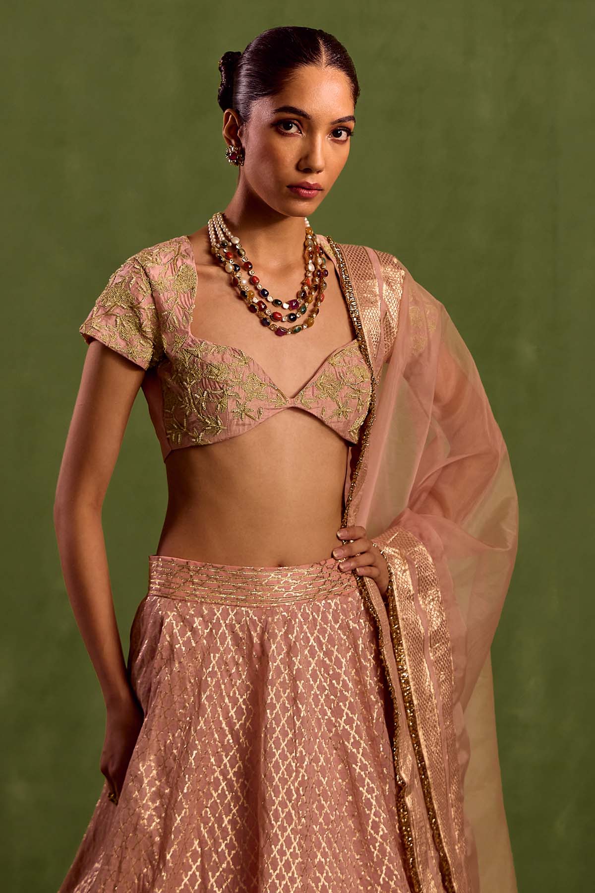 Peach Dori Work Lehenga Set