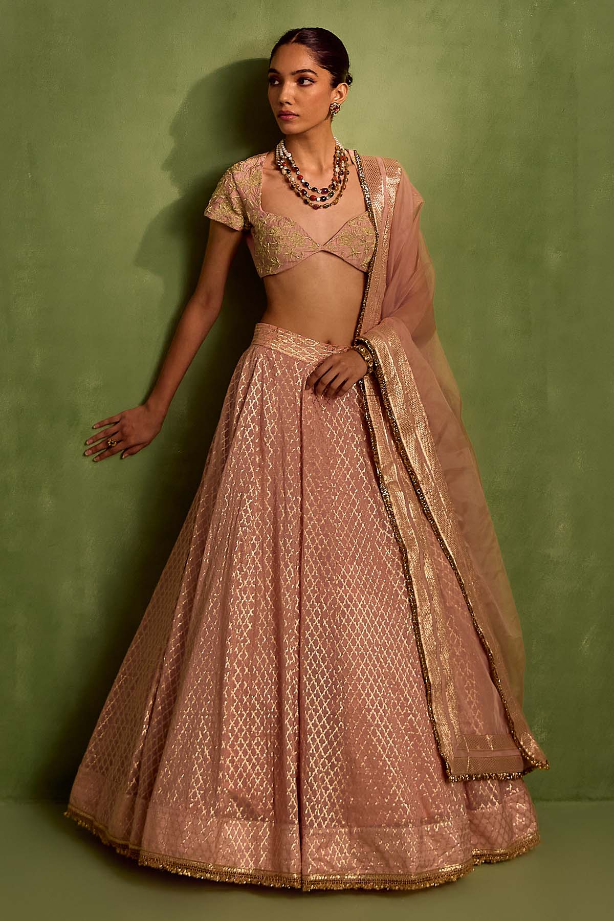 Peach Dori Work Lehenga Set