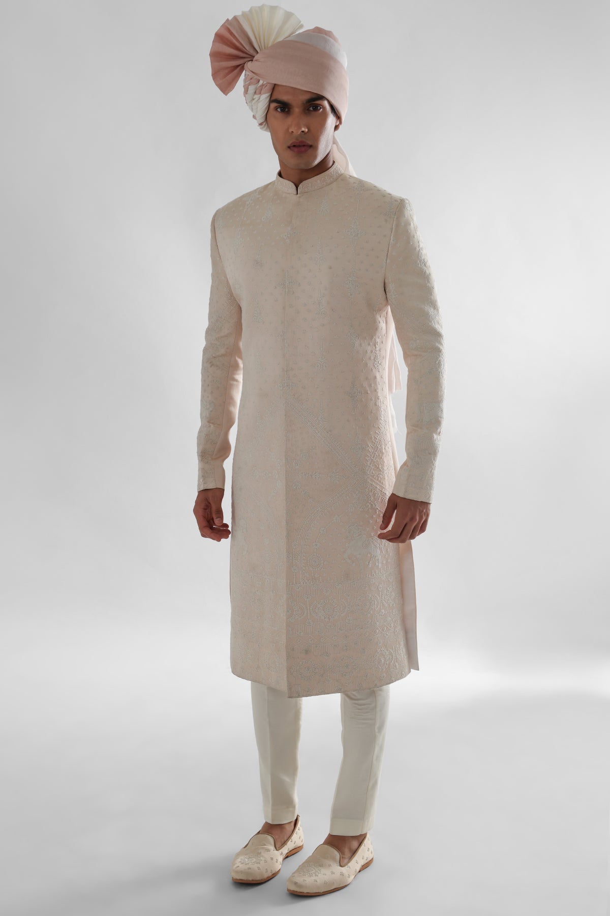 Peach Dori Work Sherwani Set