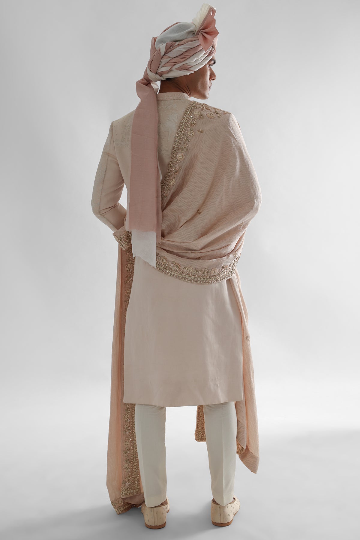 Peach Dori Work Sherwani Set