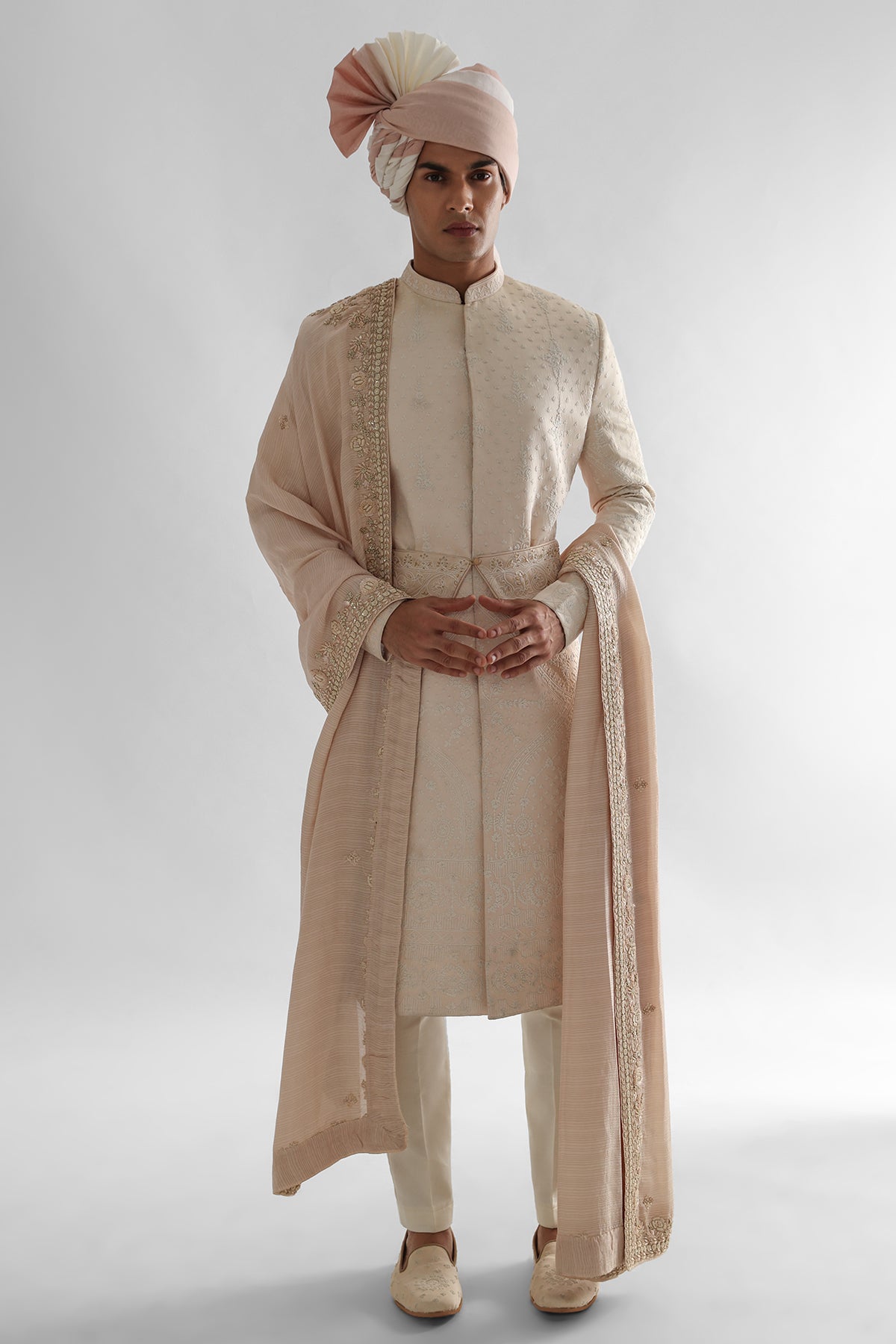 Buy Peach Dori Work Sherwani Set for men by Paarsh Atelier online available at scrollnshops