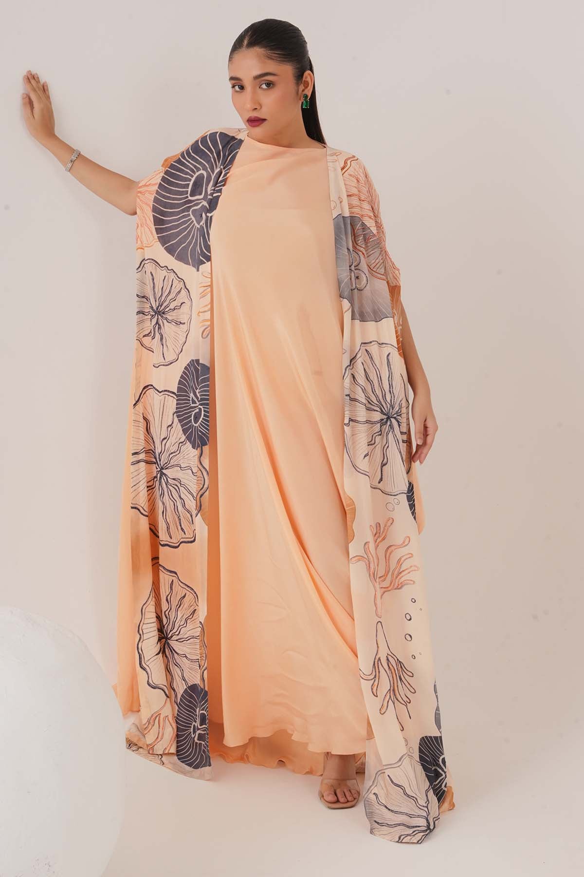 Peach Drape Maxi Dress & Cape