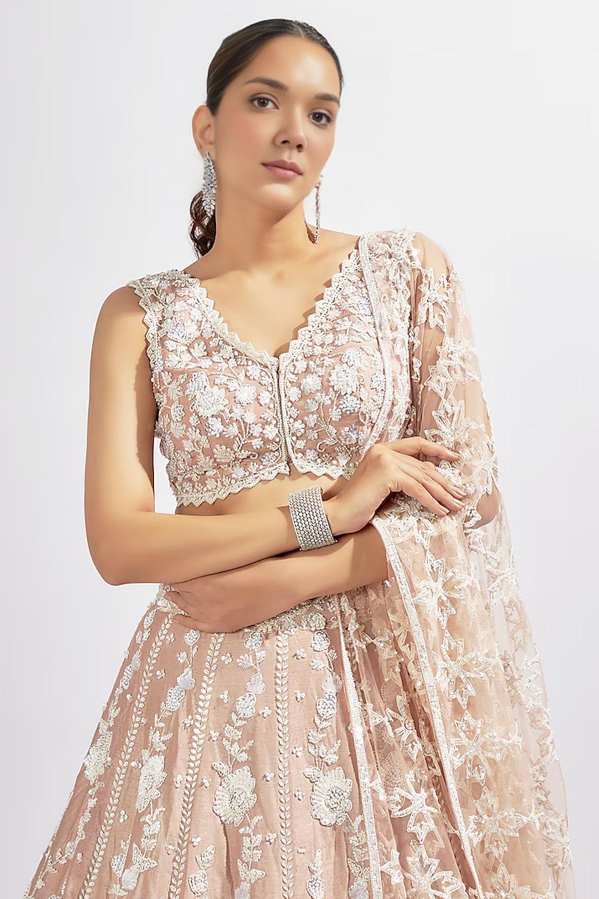 Peach Dupion Sequins Lehenga Set