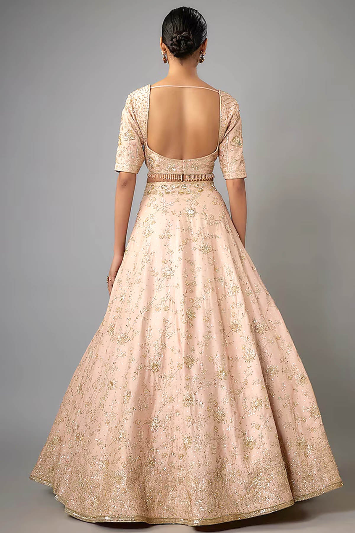 Peach Dupion Zardozi Lehenga Set