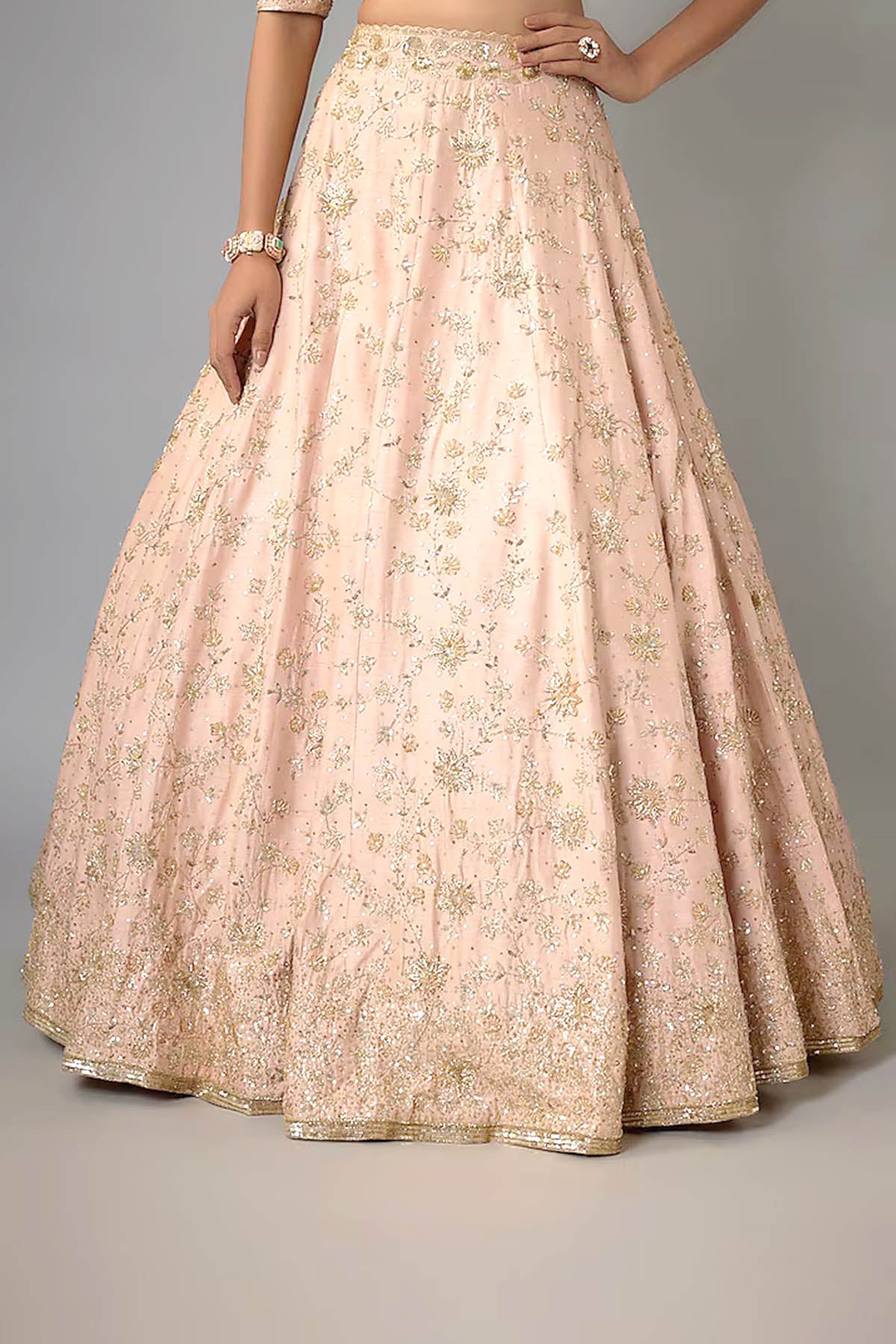 Peach Dupion Zardozi Lehenga Set
