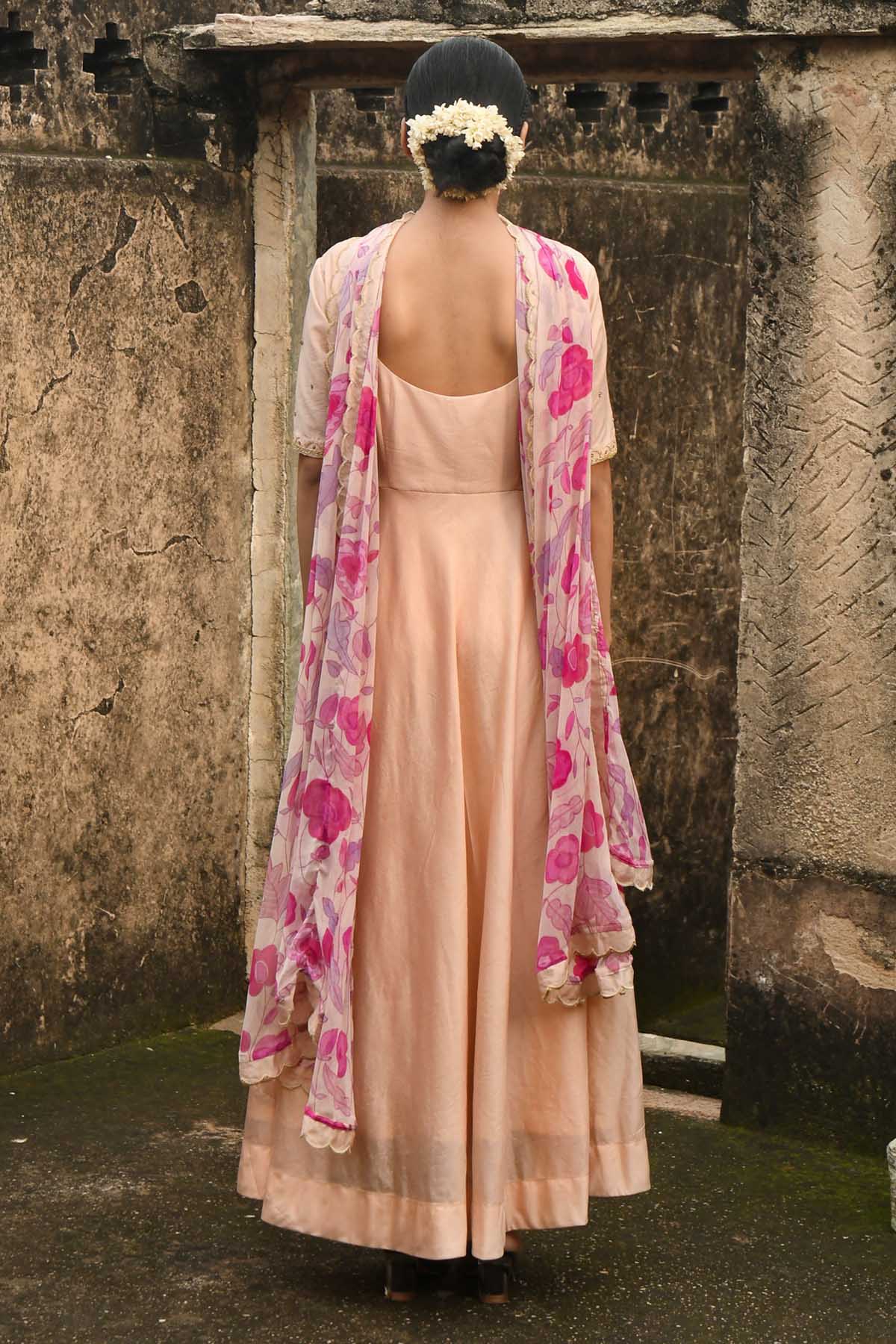 Peach Embellished Anarkali Set