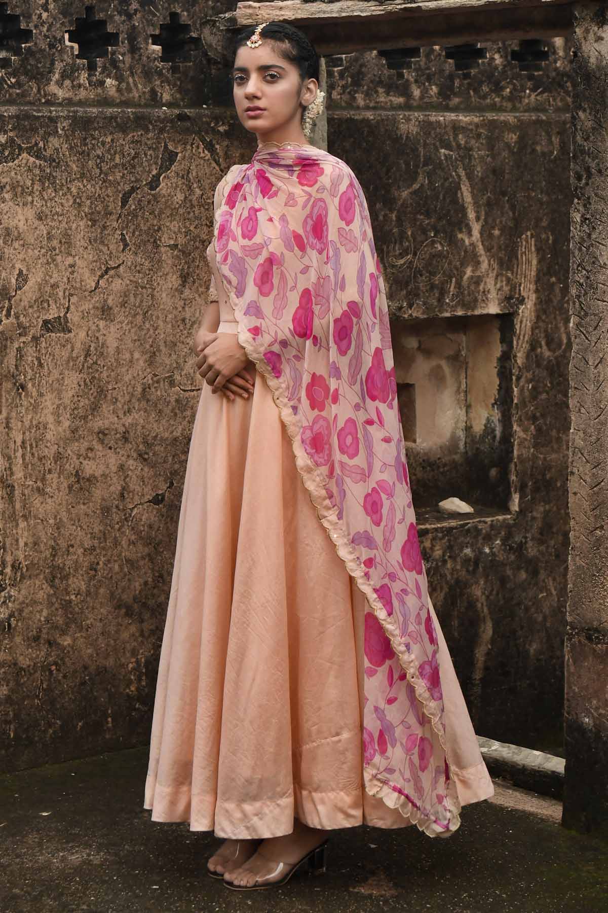 Peach Embellished Anarkali Set