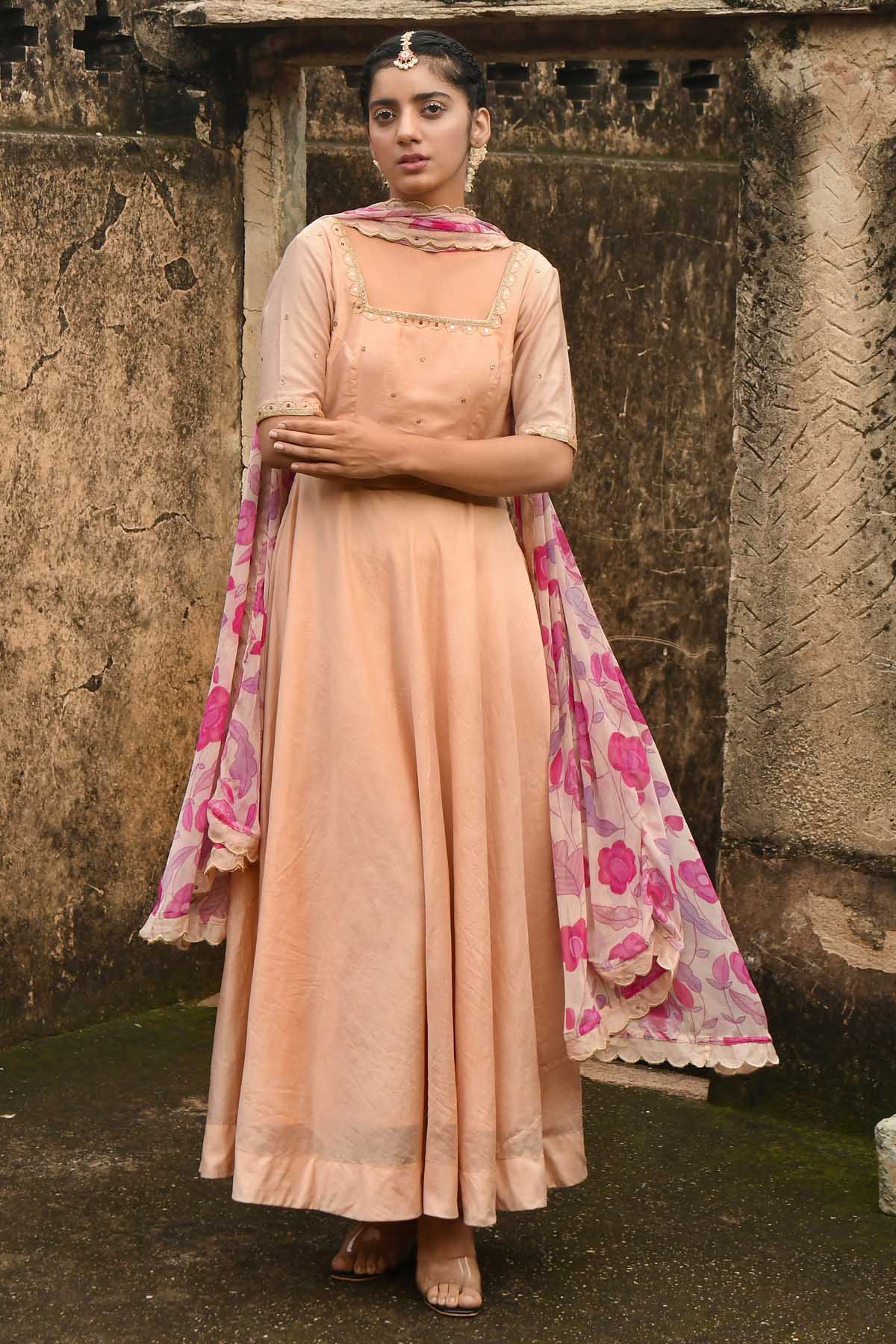 Taro India Peach Embellished Anarkali Set for women online at ScrollnShops