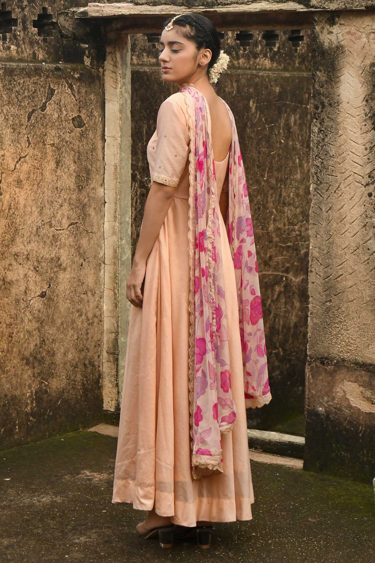 Peach Embellished Anarkali Set