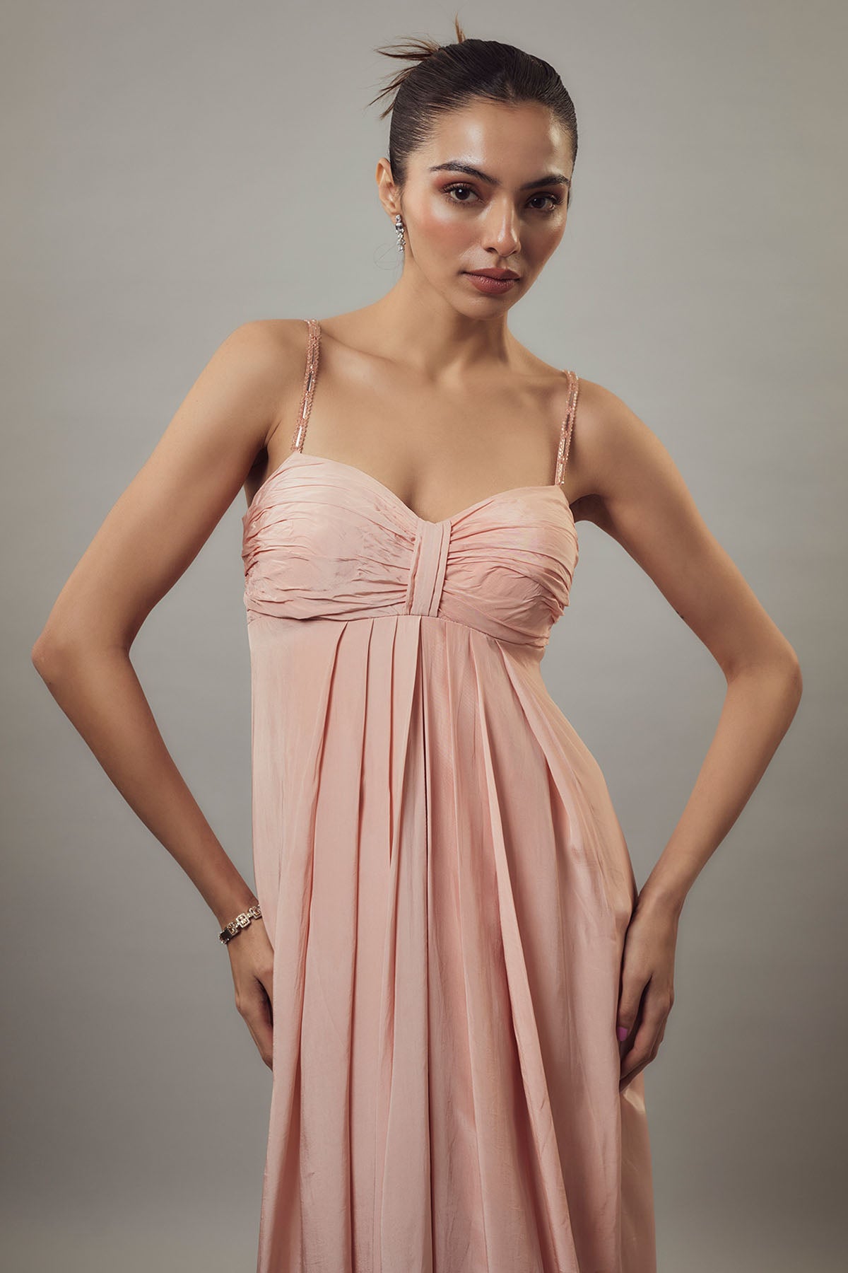 Peach Embellished Drape Gown