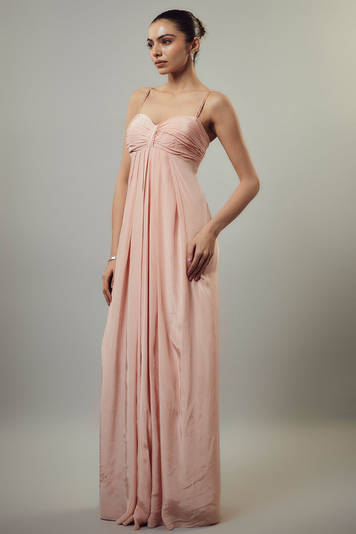 Peach Embellished Drape Gown