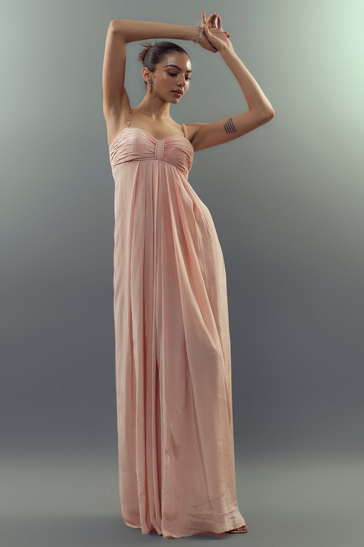 Peach Embellished Drape Gown