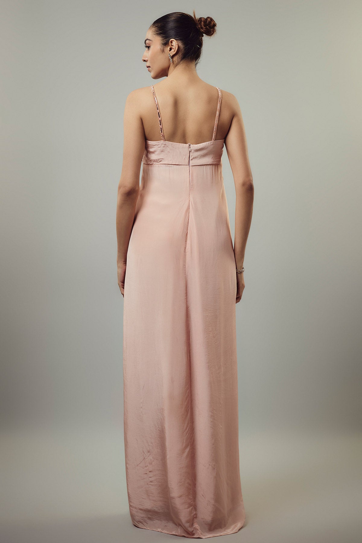 Peach Embellished Drape Gown