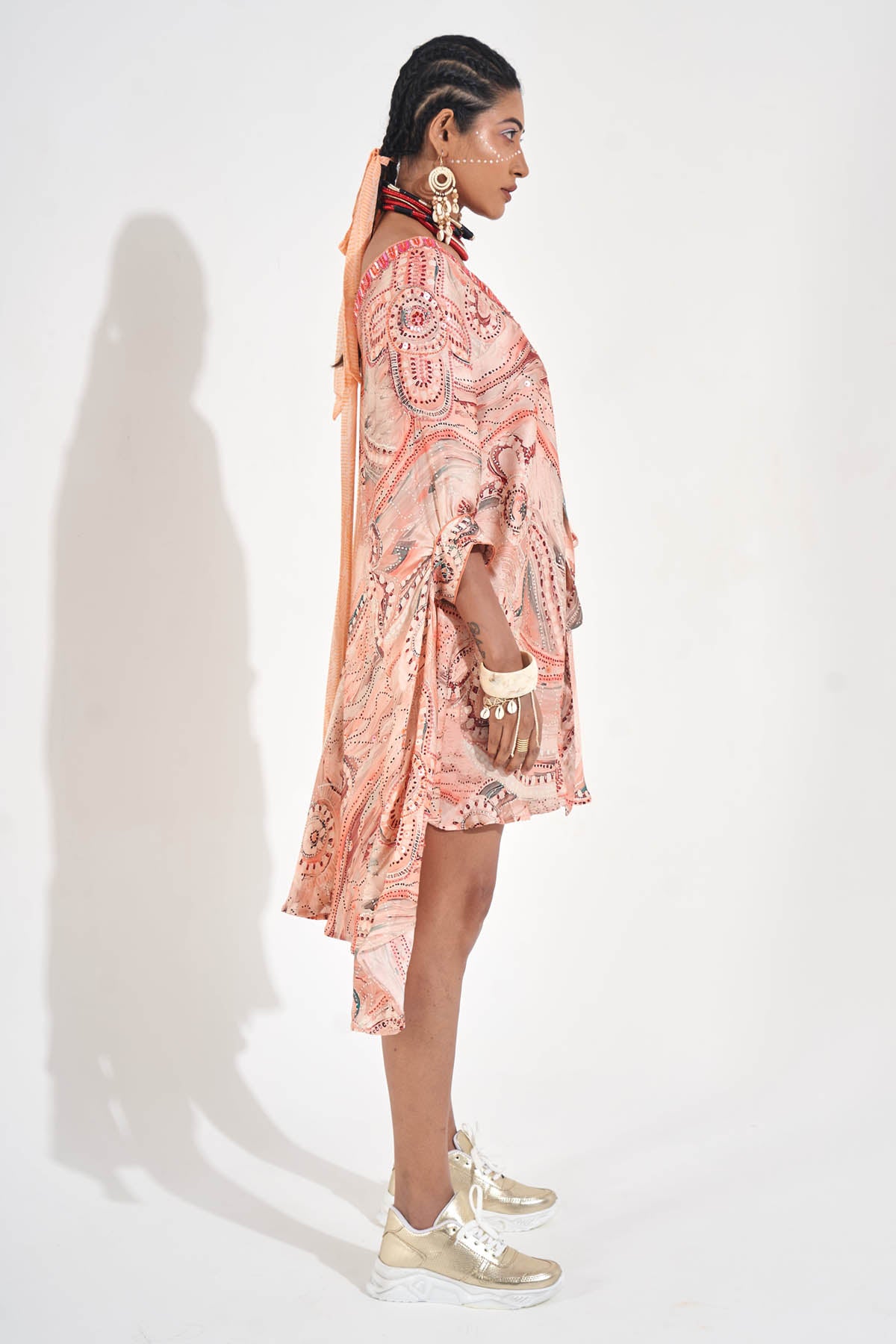 Peach Embellished Kaftan Dress