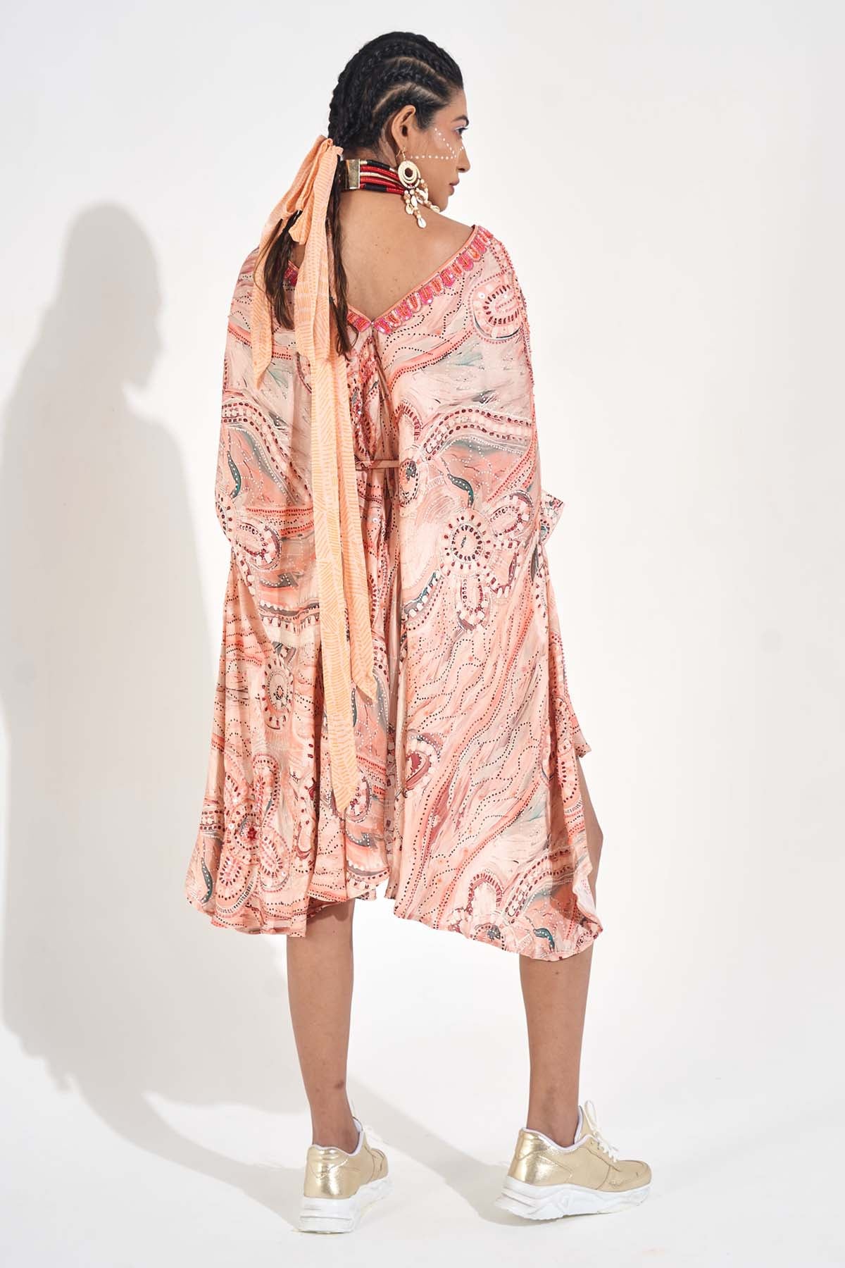 Peach Embellished Kaftan Dress