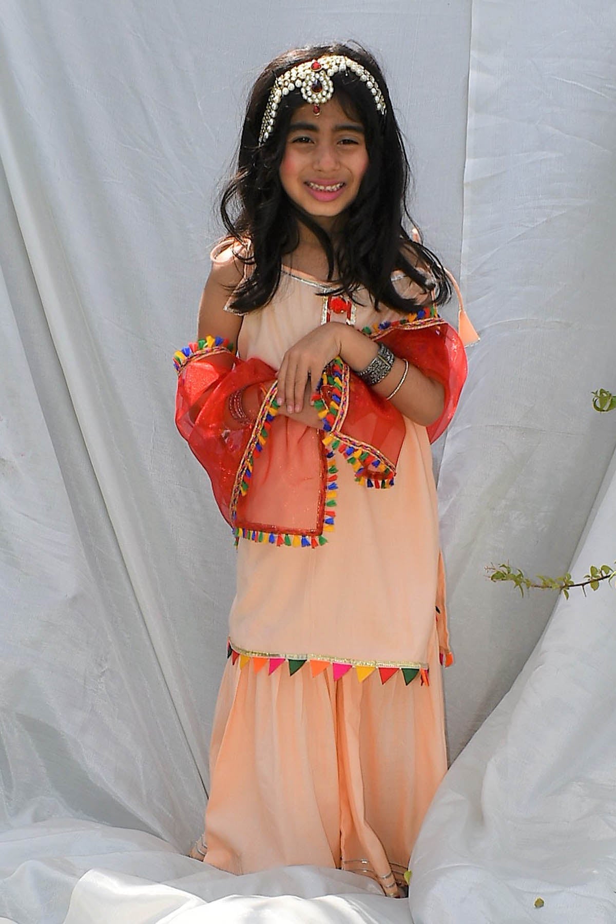 Designer ViYa Peach Embellished Kurta Set For Kids Available online at ScrollnShops