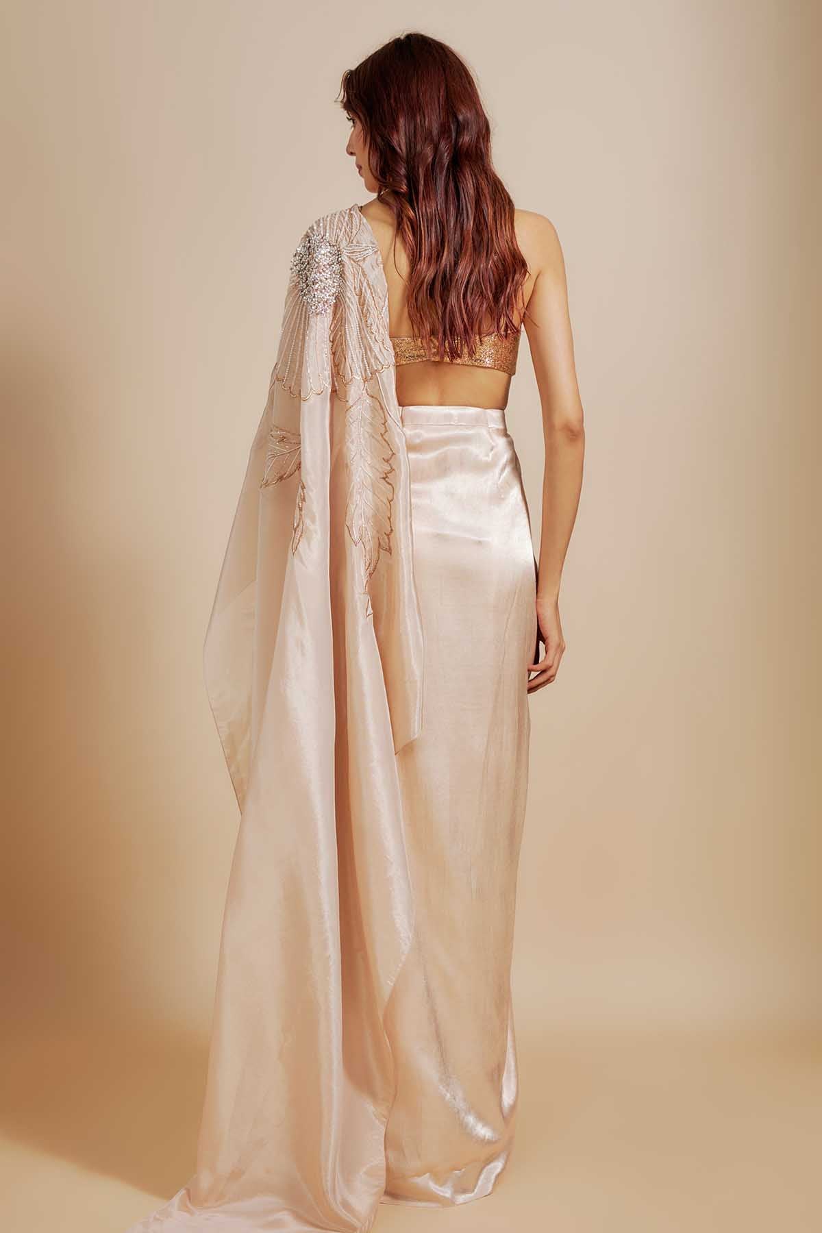 Peach Embellished Skirt Saree