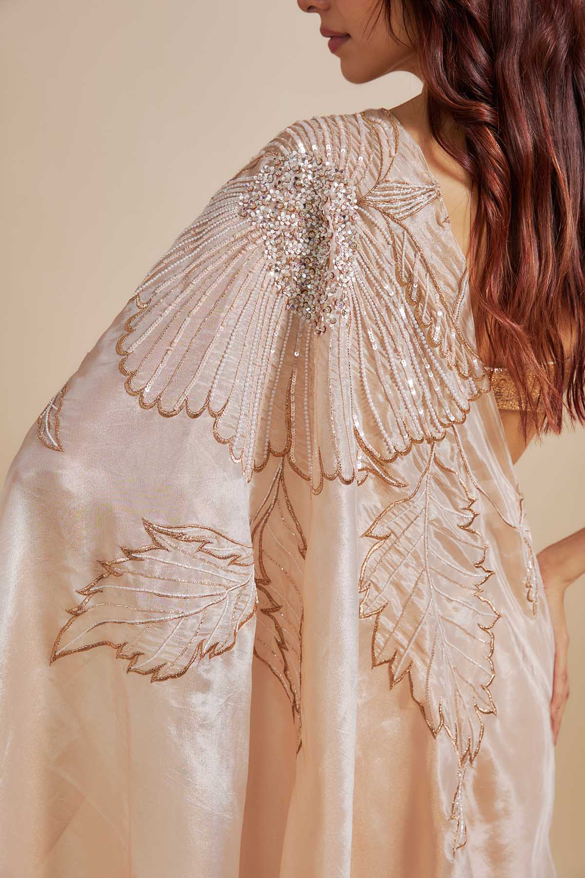 Peach Embellished Skirt Saree