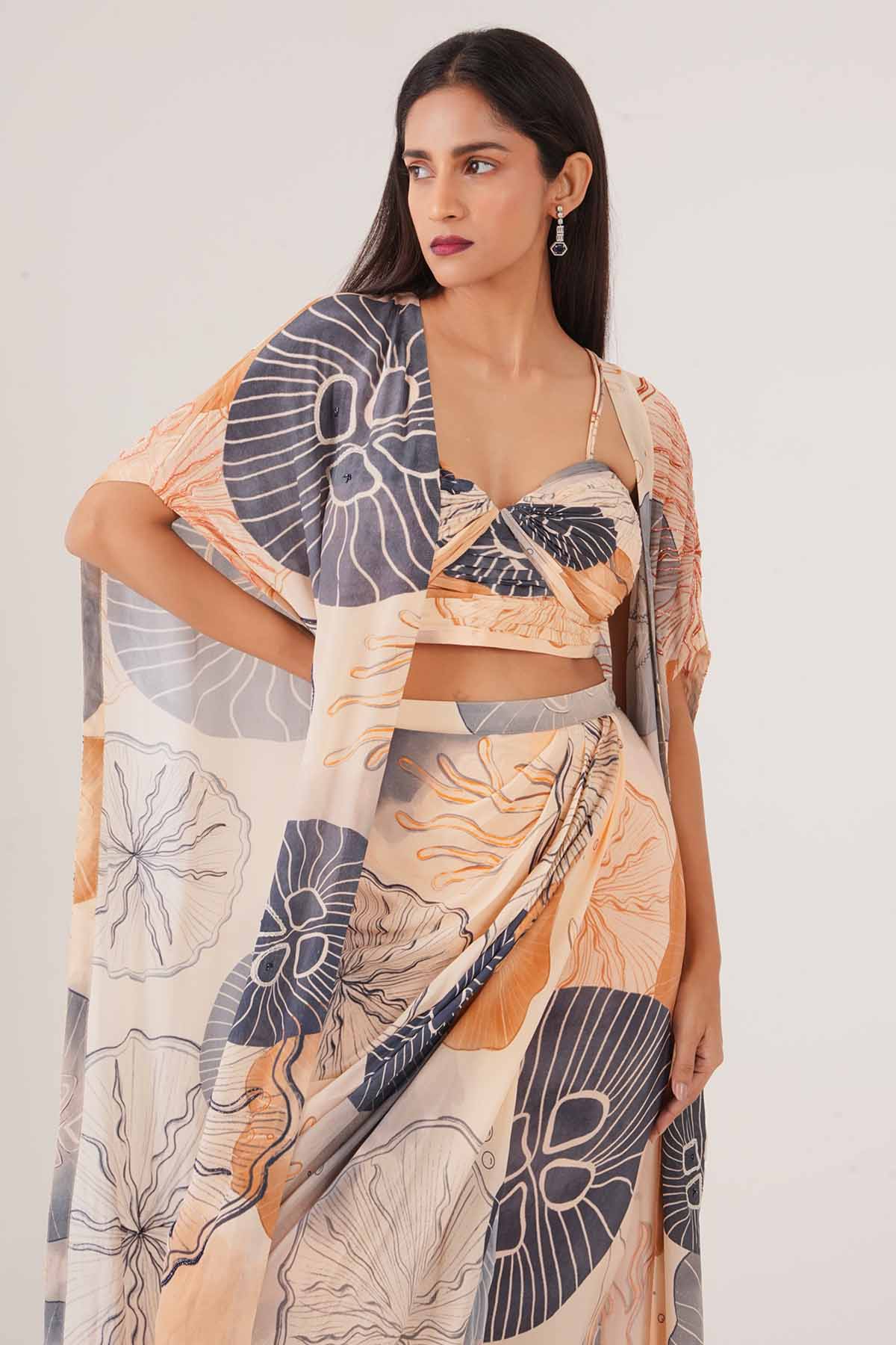 Peach Embellished Skirt Set