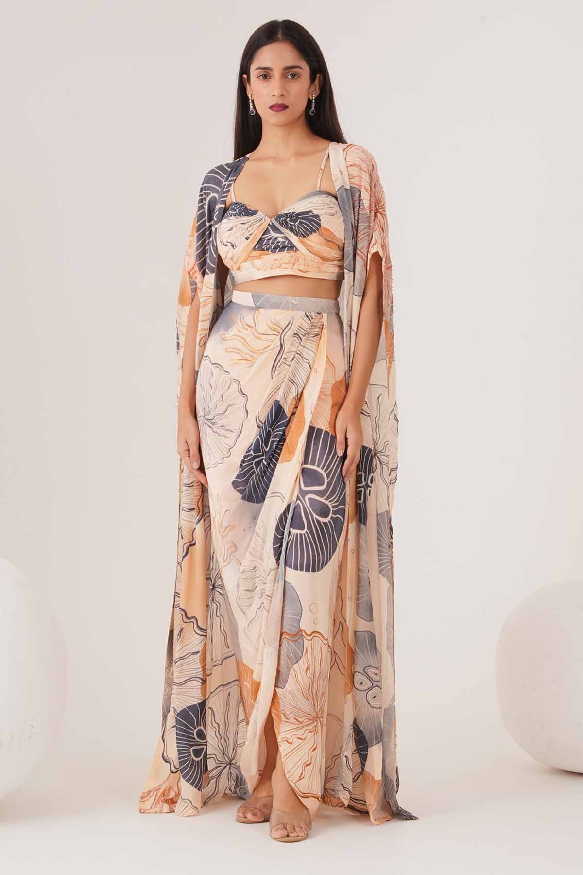 Peach Embellished Skirt Set