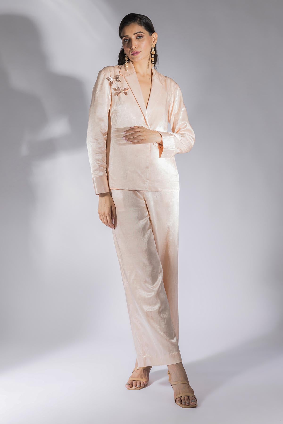 Buy Peach Embroidered Blazer Set by Masumi Mewawalla for women online at ScrollnShops