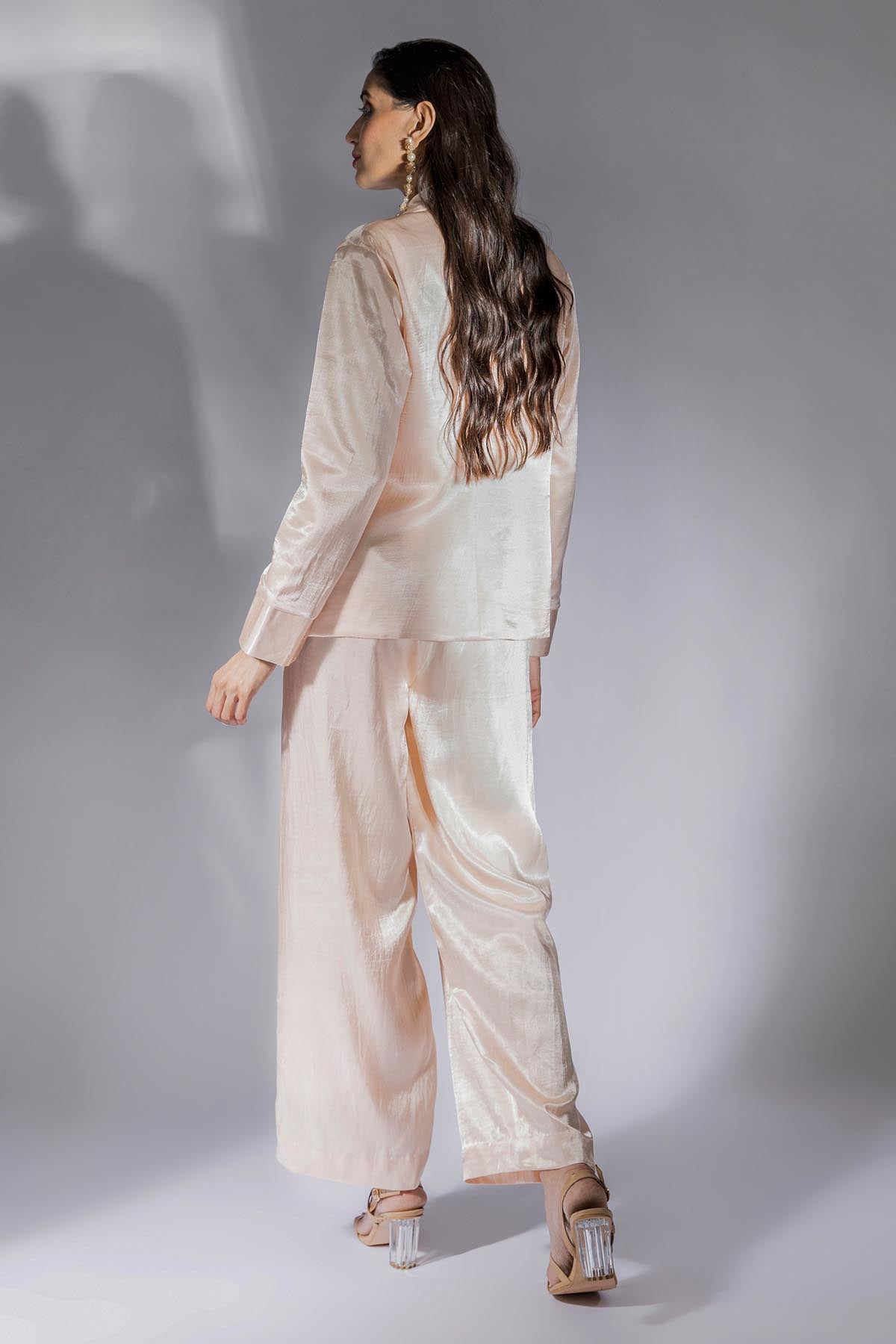 Peach Embroidered Blazer Set