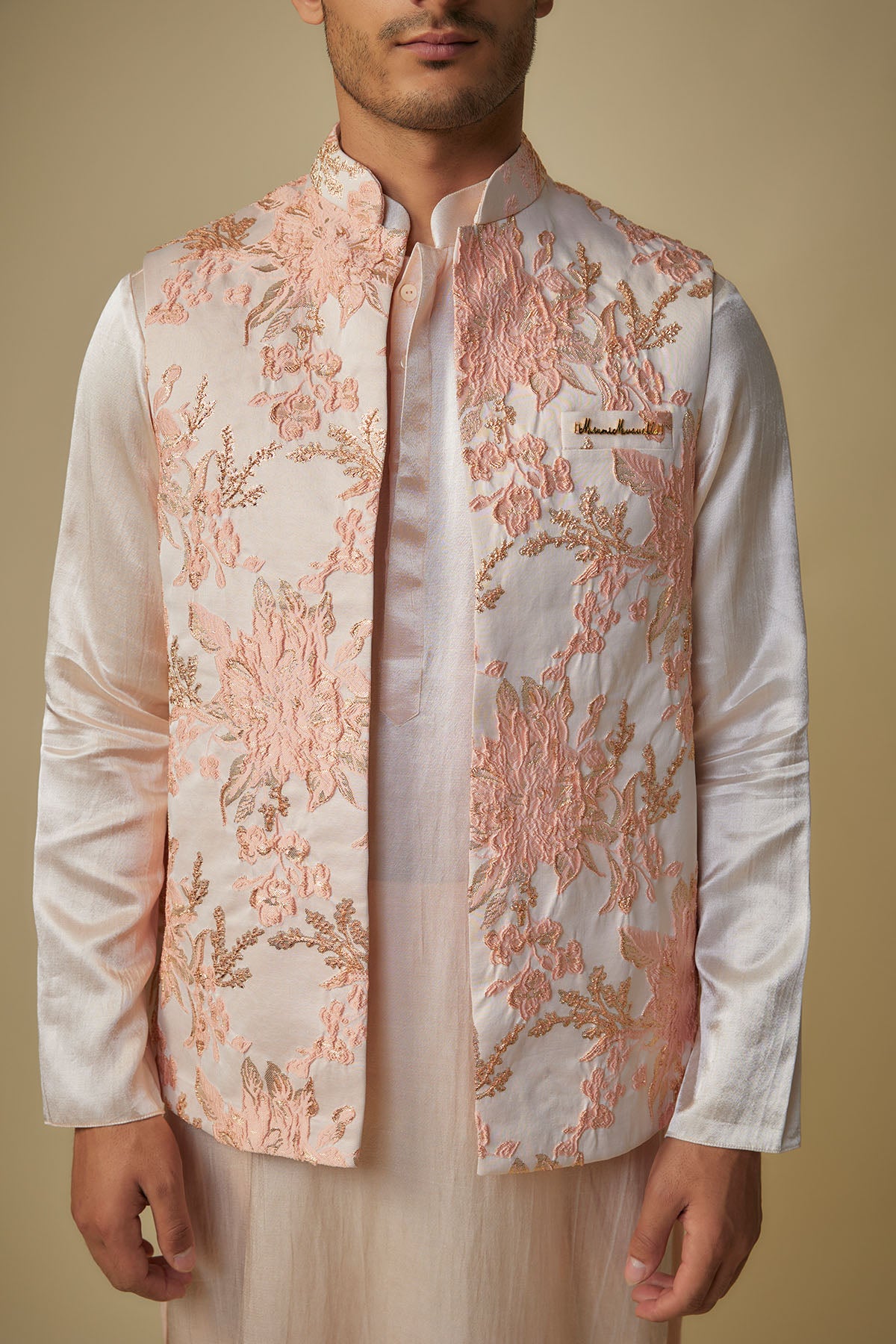 Peach Embroidered Bundi Set