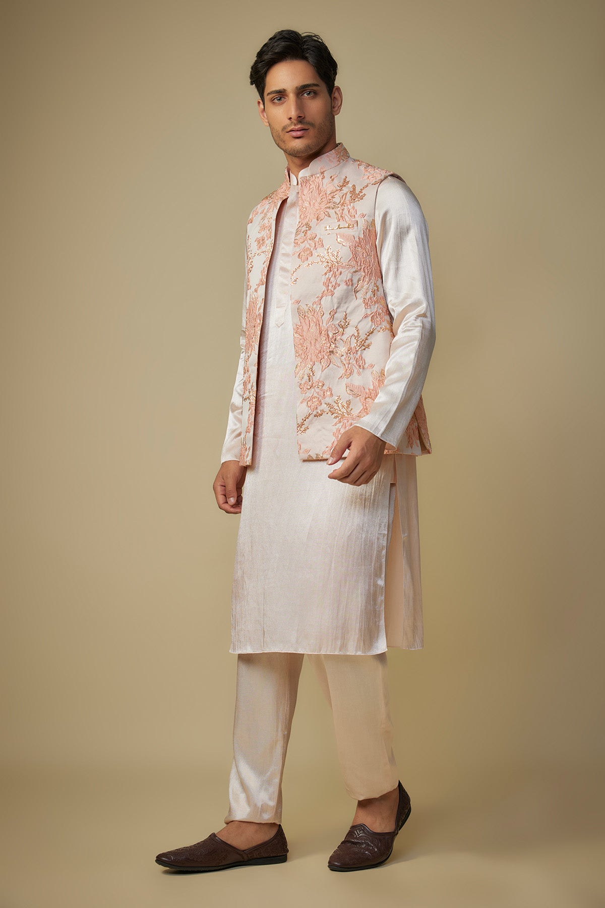Peach Embroidered Bundi Set