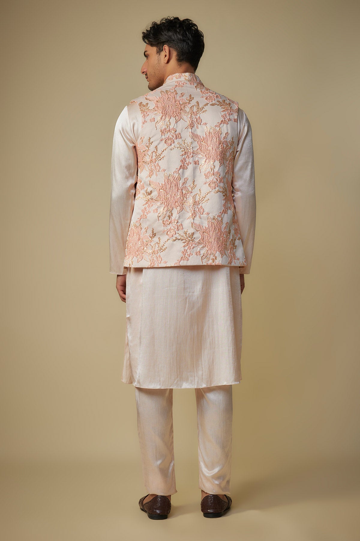 Peach Embroidered Bundi Set