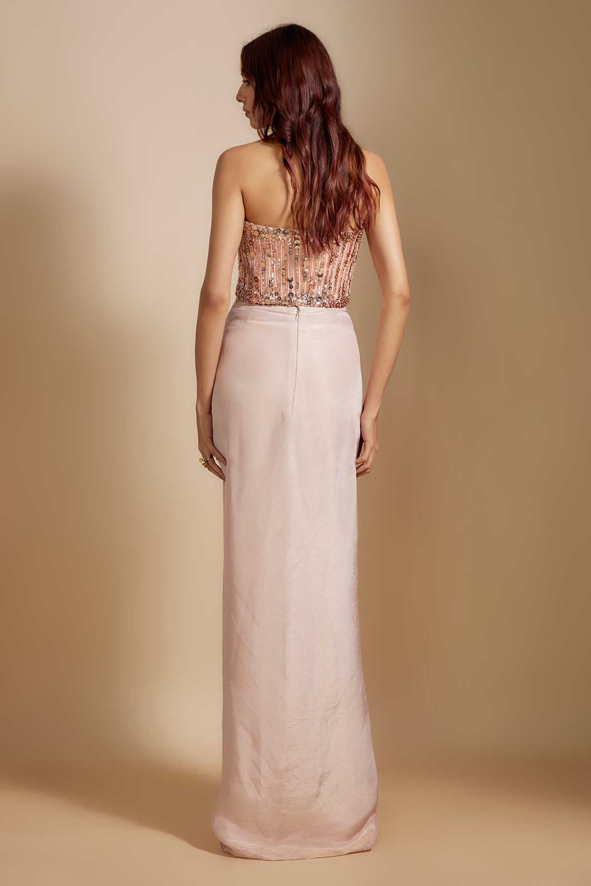 Peach Embroidered Corset & Skirt
