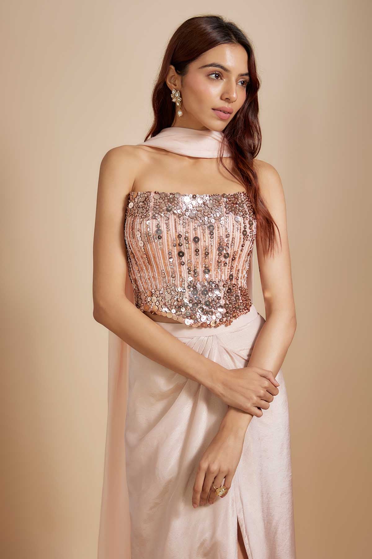 Peach Embroidered Corset & Skirt