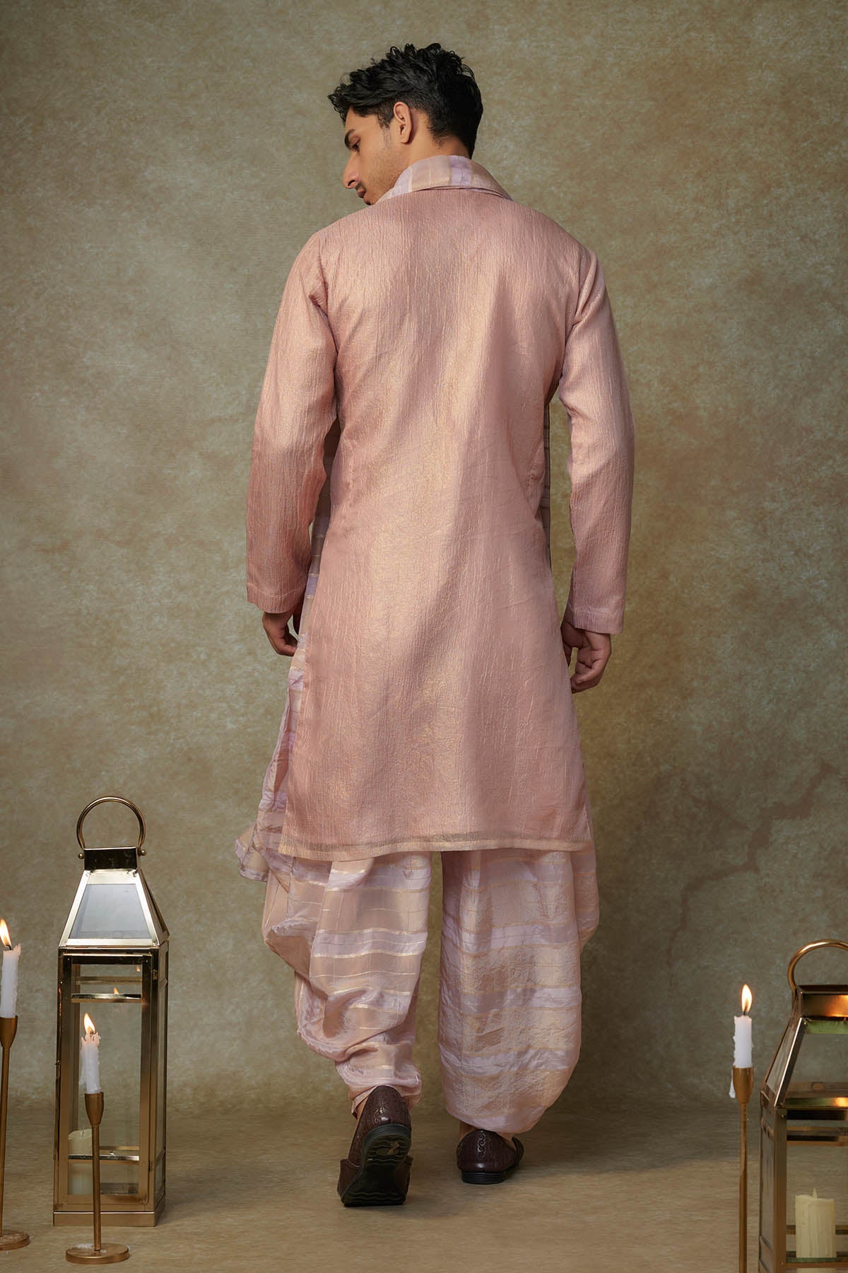 Peach Embroidered Dhoti Set