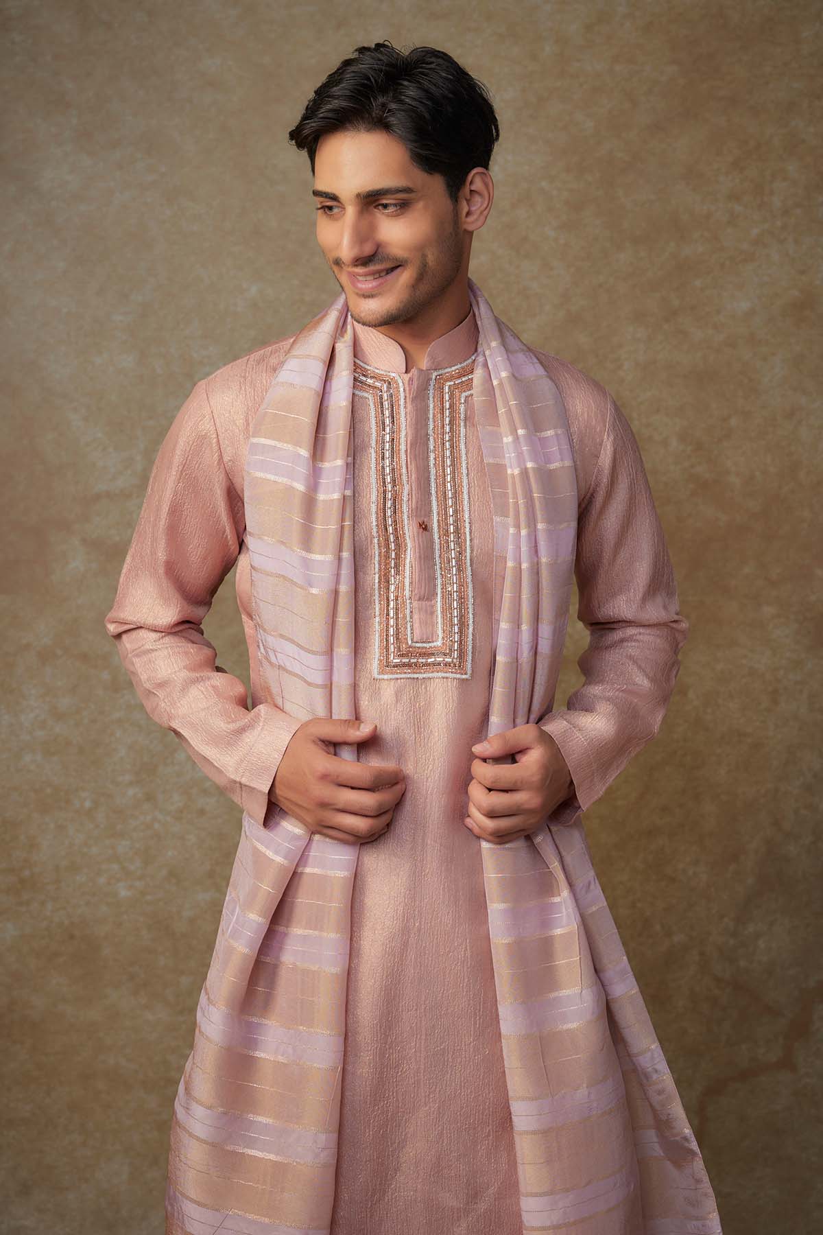 Peach Embroidered Dhoti Set