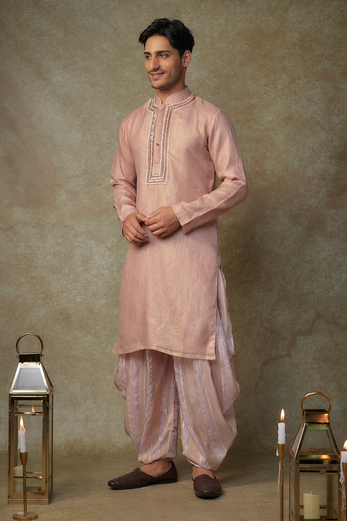 Peach Embroidered Dhoti Set