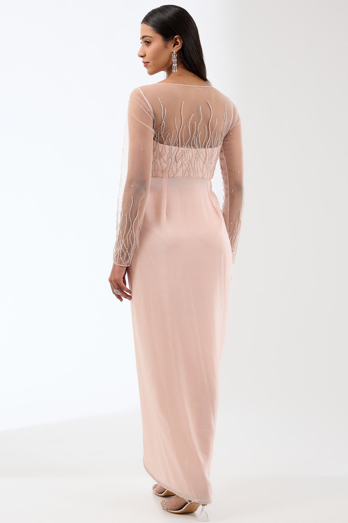 Peach Embroidered Drape Cape Set