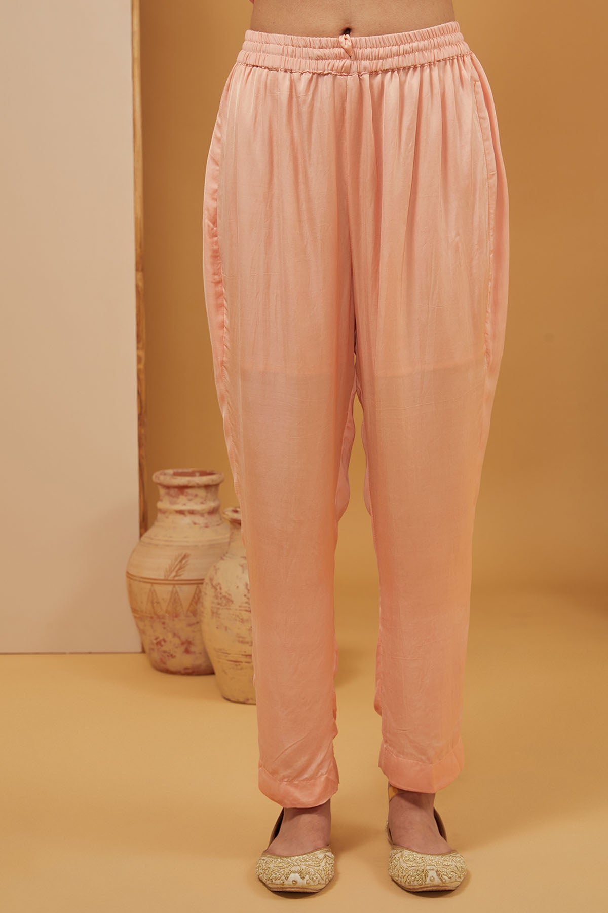 Peach Embroidered Kaftan Set