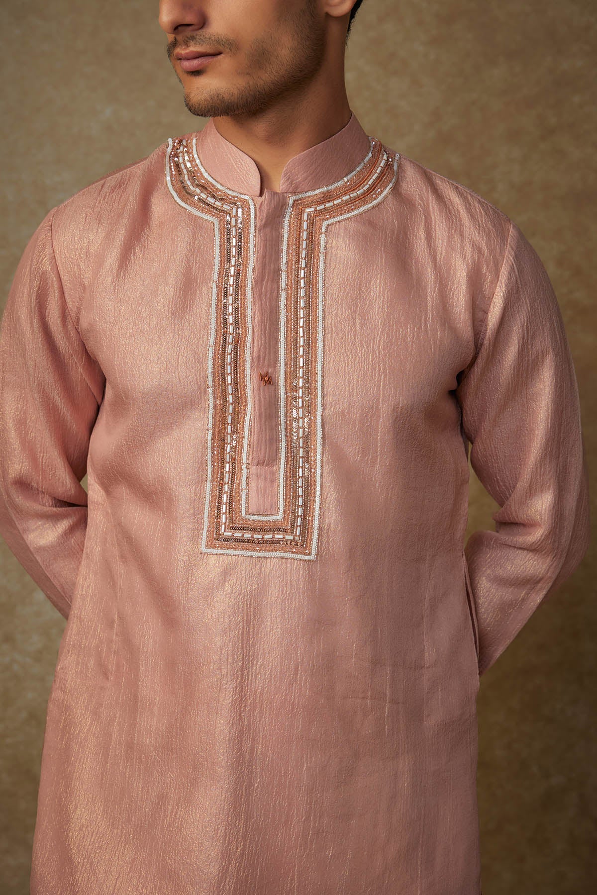 Peach Embroidered Kurta & Dhoti