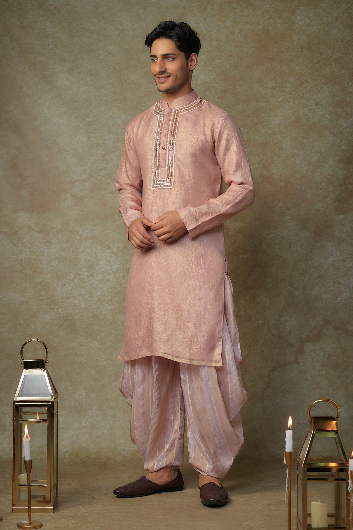 Peach Embroidered Kurta & Dhoti