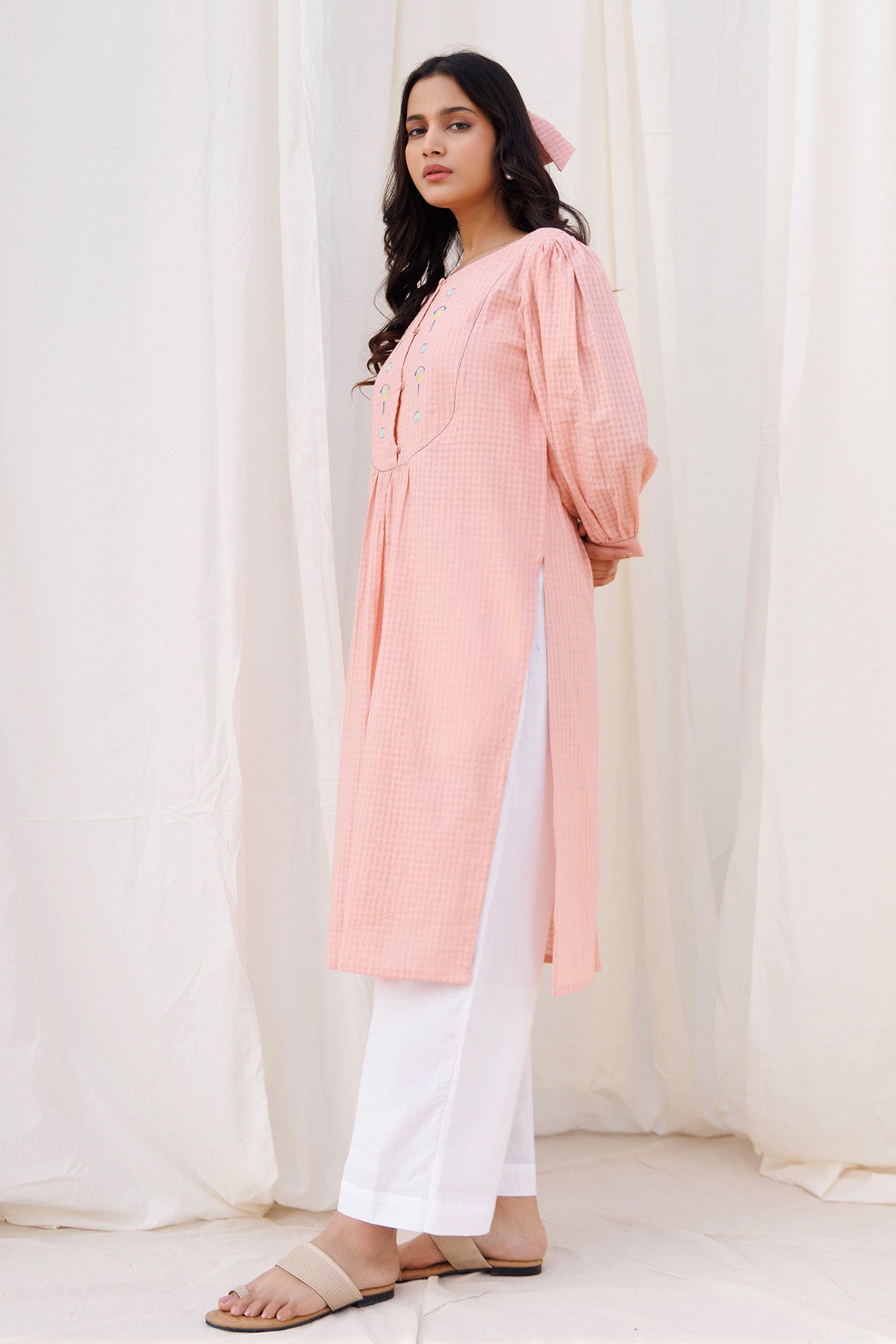 Peach Embroidered Kurta & Pants