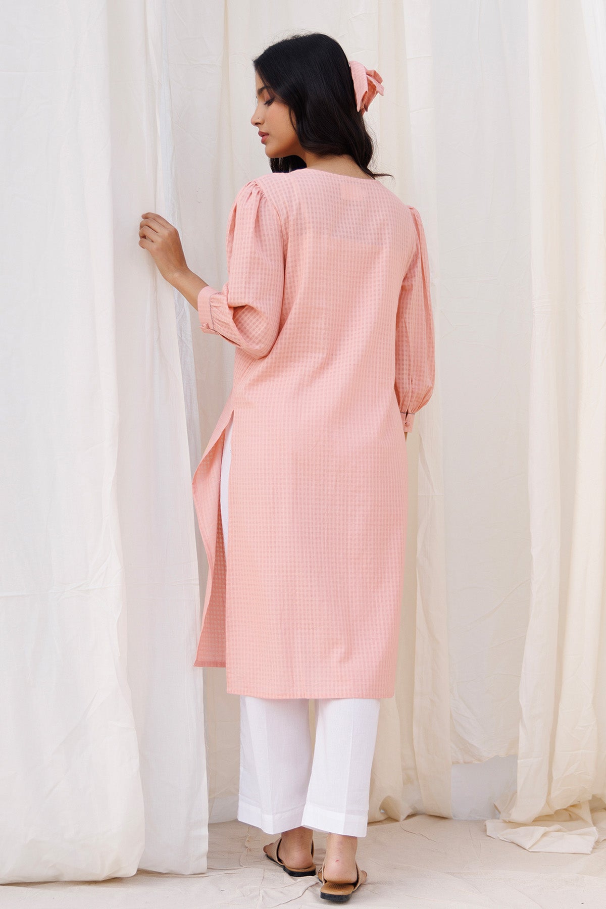 Peach Embroidered Kurta & Pants