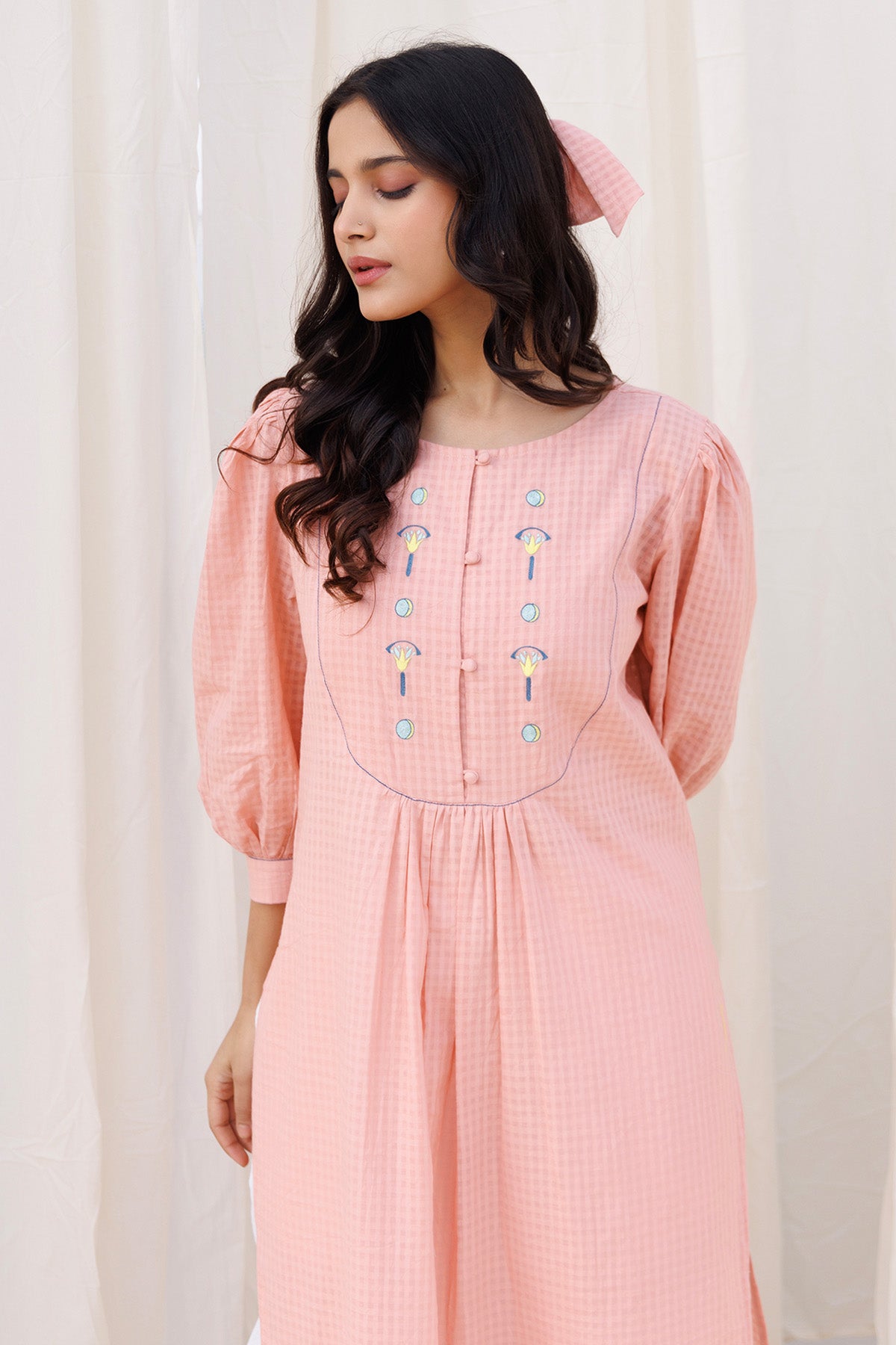 Peach Embroidered Kurta & Pants