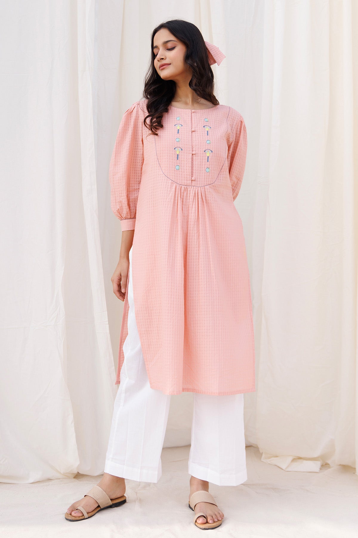 Buy Peach Embroidered Kurta & Pants by Label Surabhi Raj for women online at ScrollnShops