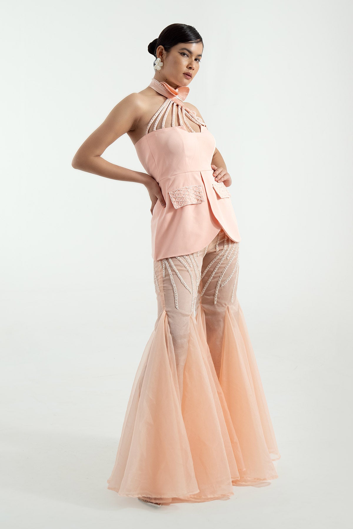 Peach Embroidered Palazzo & Top