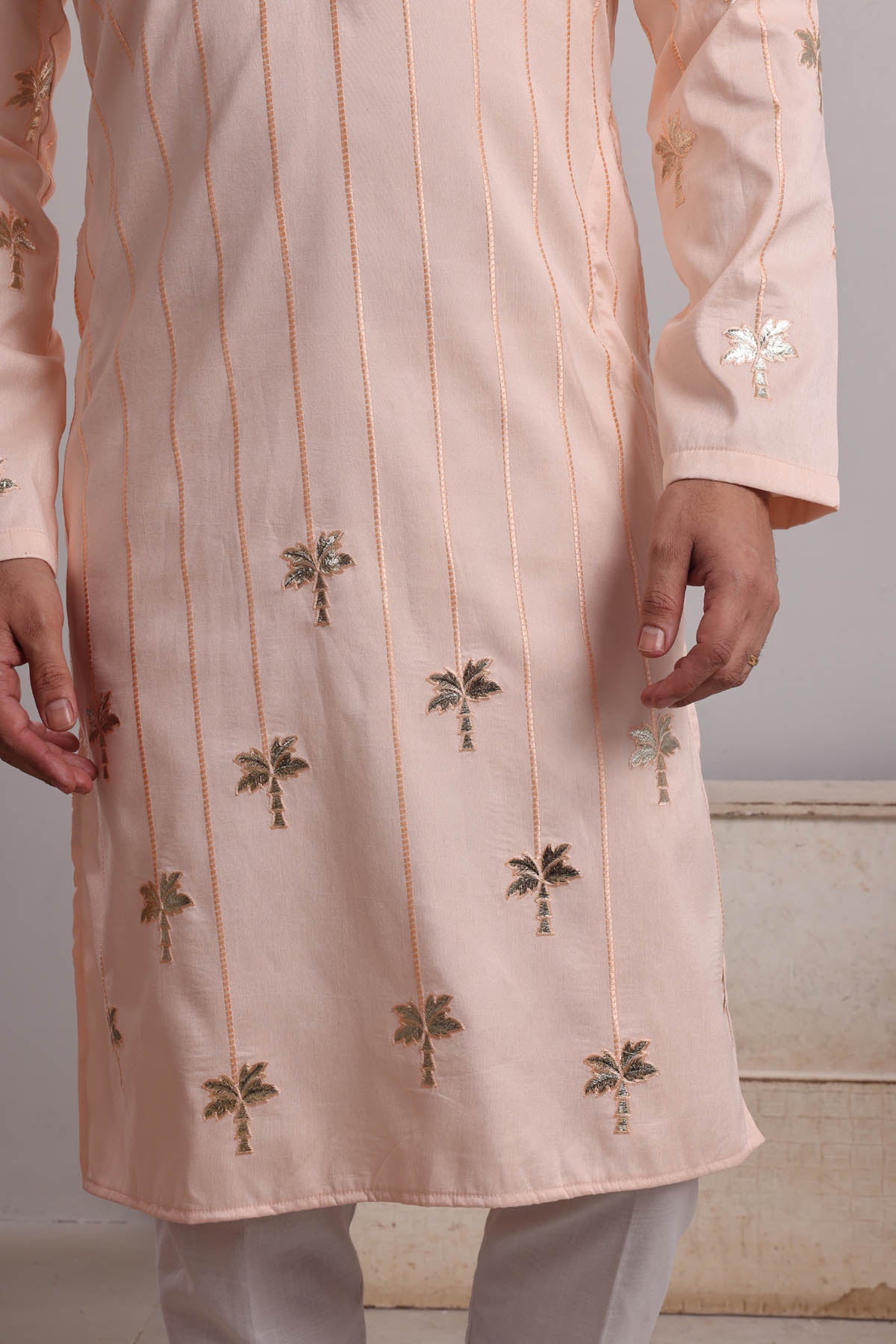 Peach Embroidered Silk Kurta