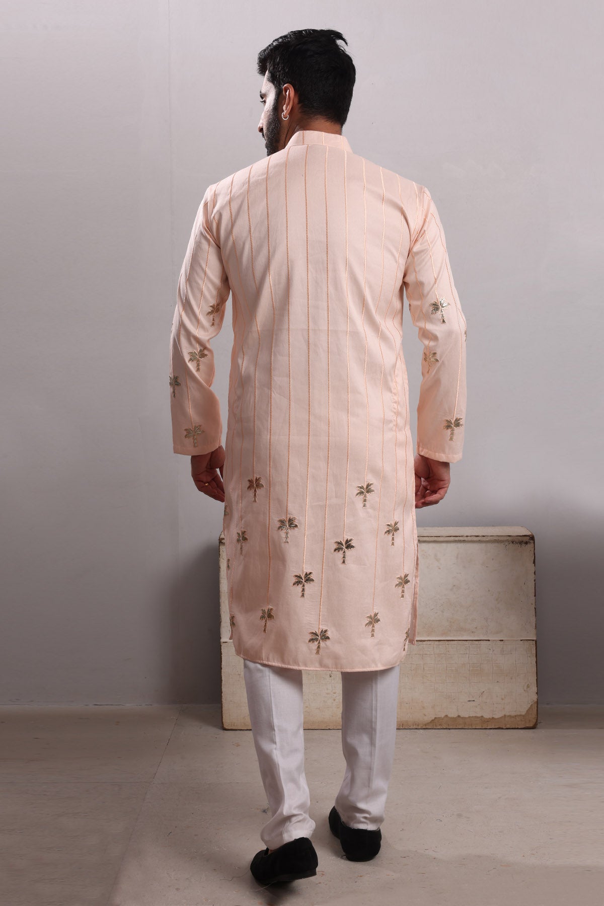 Peach Embroidered Silk Kurta