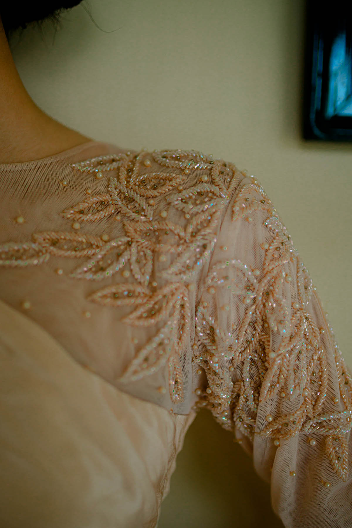 Peach Embroidered Slit Gown