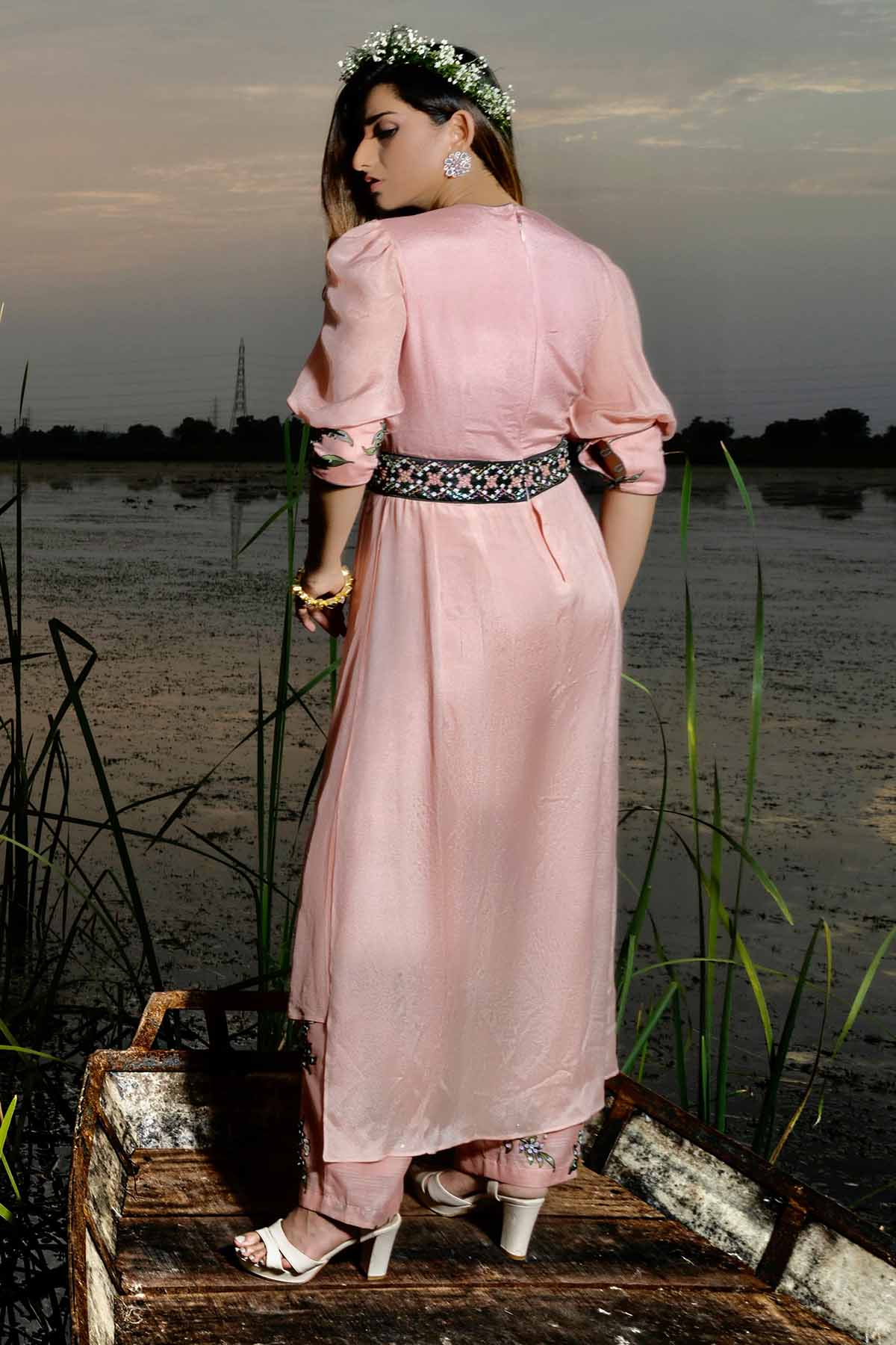 Peach Flared V-Neck Jumpsuit