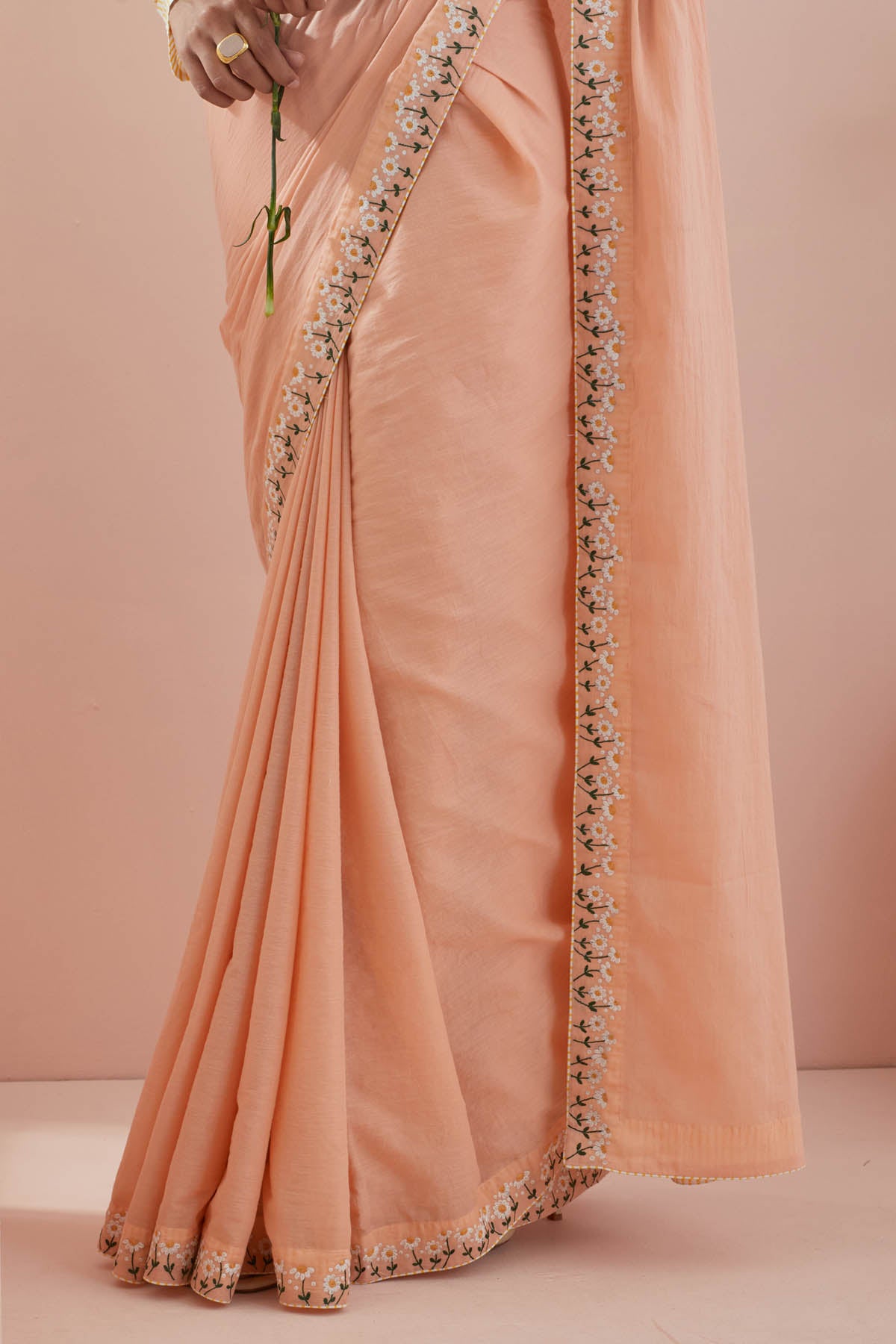 Peach Floral Embroidered Saree